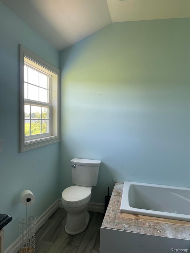 23364 Clark Rd, Belleville, MI 48111 - full bath with a tub with jets, vaulted ceiling, and wood finished floors