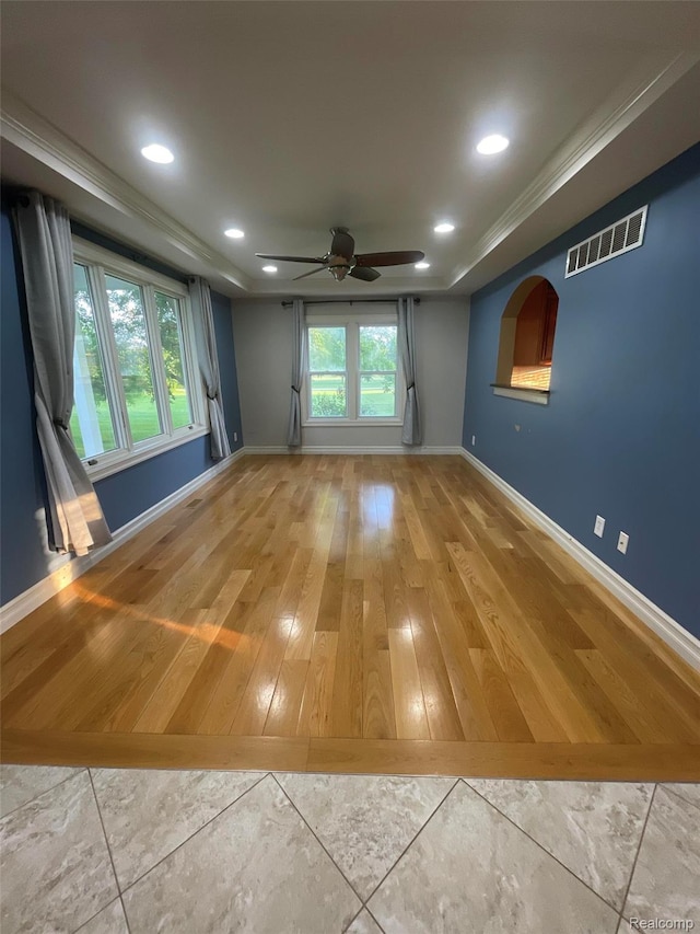23364 Clark Rd, Belleville, MI 48111 - empty room with hardwood / wood-style flooring, a ceiling fan, and recessed lighting