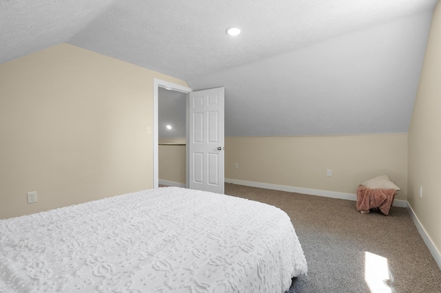 5743 107th Ave, Pullman, MI 49450 - bedroom featuring vaulted ceiling, a textured ceiling, carpet floors, and recessed lighting