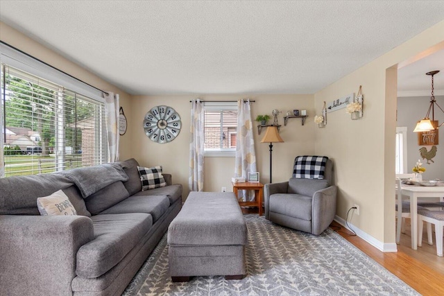 34066 Orangelawn St, Livonia, MI 48150 - living room with healthy amount of natural light, wood finished floors, and a textured ceiling