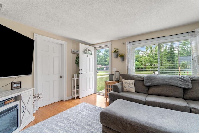 34066 Orangelawn St, Livonia, MI 48150 - living area featuring a textured ceiling and light wood finished floors