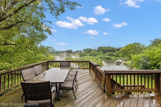 3350 Franklin Rd, Bloomfield Hills, MI 48302 - wooden deck featuring a water view and outdoor dining space