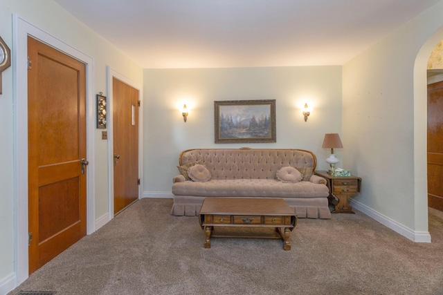 425 6th St, Baldwin, MI 49304 - carpeted living area with arched walkways and baseboards