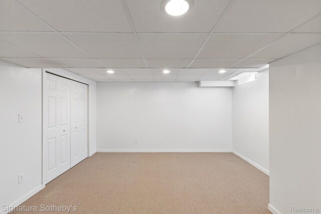 26311 W 14 Mile Rd, Franklin, MI 48025 - finished below grade area with recessed lighting, carpet floors, and a paneled ceiling