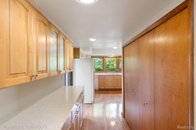 26311 W 14 Mile Rd, Franklin, MI 48025 - kitchen featuring white appliances, light countertops, light wood-style floors, and recessed lighting