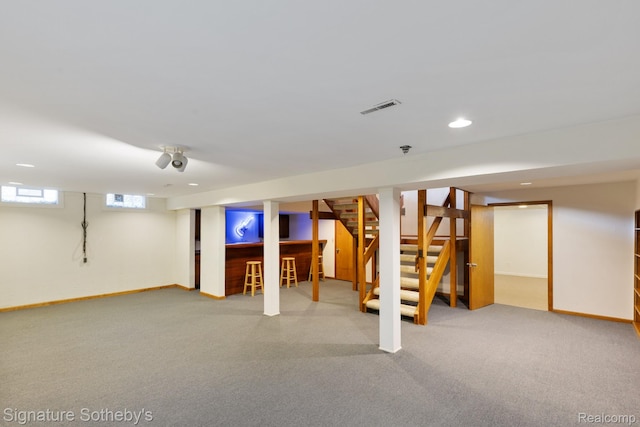 26311 W 14 Mile Rd, Franklin, MI 48025 - basement with carpet, stairway, and recessed lighting