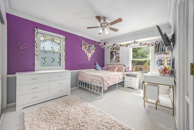 1440 Chevelle, Jenison, MI 49428 - bedroom with ornamental molding, carpet flooring, and a ceiling fan