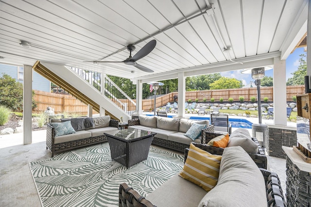 1440 Chevelle, Jenison, MI 49428 - fenced backyard featuring an outdoor living space, stairway, and a patio area