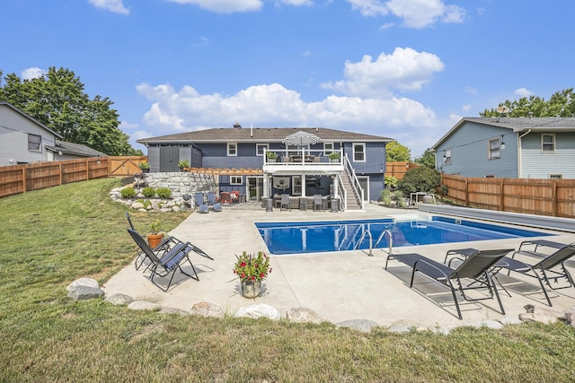 1440 Chevelle, Jenison, MI 49428 - view of swimming pool with stairway, a fenced backyard, a patio area, and a deck