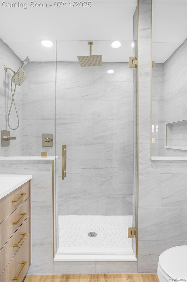 22222 Evergreen St, Macomb, MI 48082 - bathroom with a shower stall, vanity, and recessed lighting