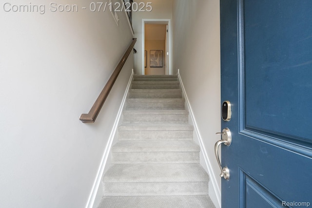 2825 Ridington Rd, Ann Arbor, MI 48105 - stairway with baseboards and carpet floors