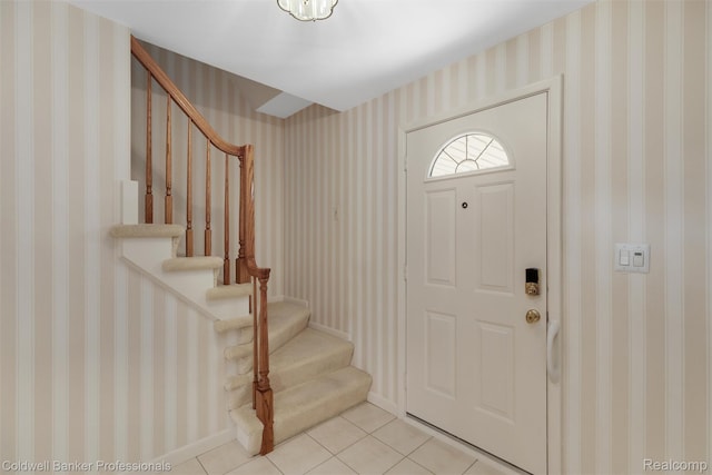 21600 Eastbrook Ct, Grosse Pointe Woods, MI 48236 - entryway featuring stairs and light tile patterned floors