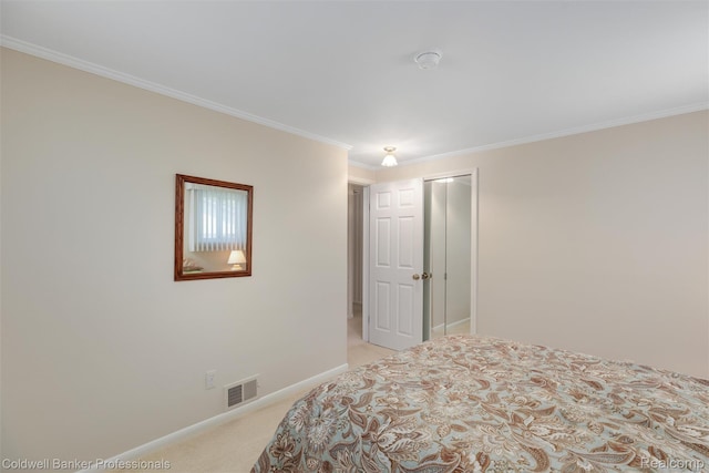 21600 Eastbrook Ct, Grosse Pointe Woods, MI 48236 - bedroom with light colored carpet, ornamental molding, and a closet