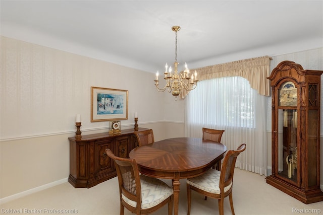 21600 Eastbrook Ct, Grosse Pointe Woods, MI 48236 - dining space featuring a chandelier, light carpet, and wallpapered walls
