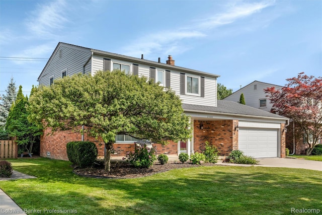 21600 Eastbrook Ct, Grosse Pointe Woods, MI 48236 - view of front facade with brick siding, driveway, a front yard, and an attached garage