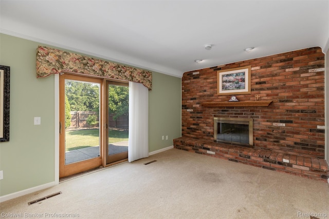 21600 Eastbrook Ct, Grosse Pointe Woods, MI 48236 - unfurnished living room featuring carpet flooring and a brick fireplace