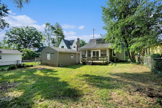 932 Parker Ave, Kalamazoo, MI 49008 - rear view of property featuring a wooden deck, a fenced backyard, and an outbuilding