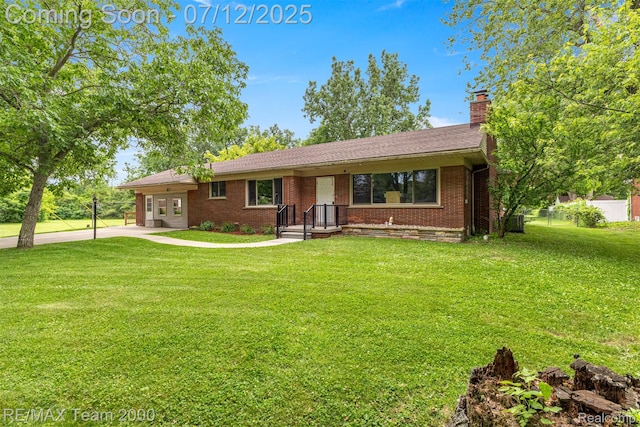27055 Ann Arbor Trl, Dearborn Heights, MI 48127 - ranch-style house featuring a chimney and brick siding