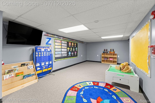 27055 Ann Arbor Trl, Dearborn Heights, MI 48127 - game room with a paneled ceiling and carpet flooring