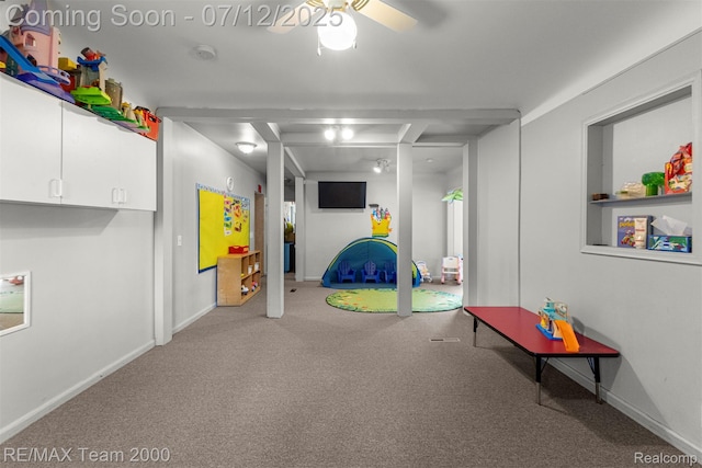 27055 Ann Arbor Trl, Dearborn Heights, MI 48127 - recreation room featuring carpet flooring and ceiling fan