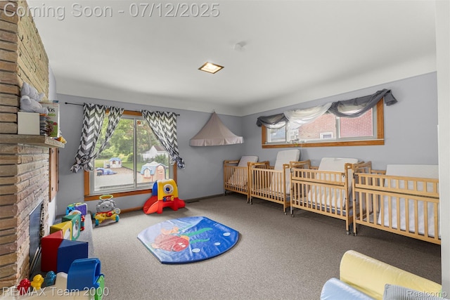 27055 Ann Arbor Trl, Dearborn Heights, MI 48127 - game room with a fireplace and carpet floors