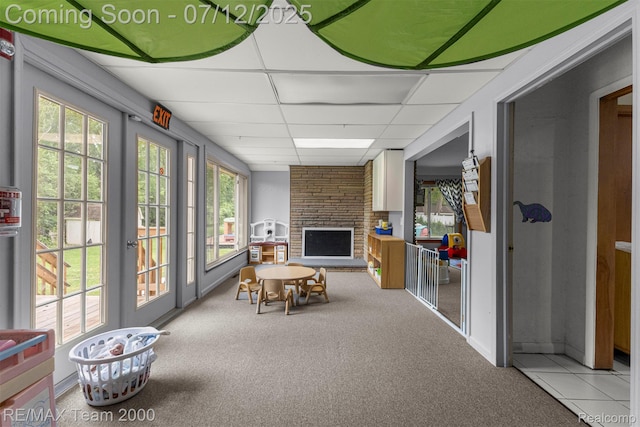 27055 Ann Arbor Trl, Dearborn Heights, MI 48127 - sunroom / solarium with a drop ceiling, carpet floors, and french doors