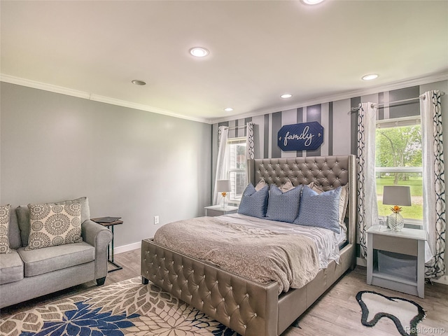1454 Stephens Ave, Flint, MI 48507 - bedroom featuring ornamental molding, wood finished floors, recessed lighting, and multiple windows