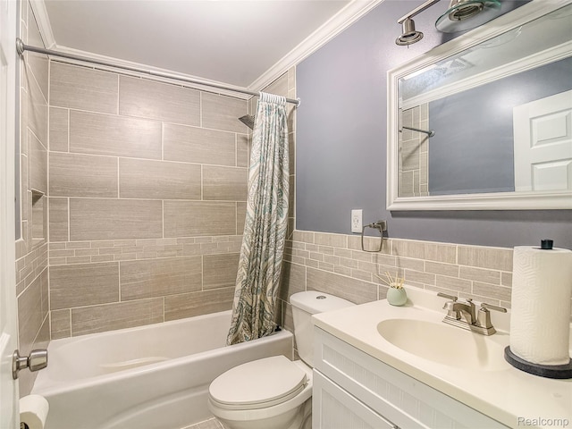 1454 Stephens Ave, Flint, MI 48507 - full bath with shower / tub combo with curtain, vanity, tile walls, and crown molding