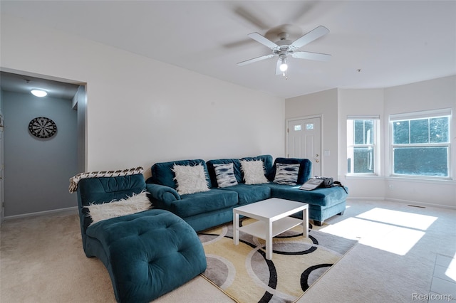 41666 Tera Ln, Novi, MI 48375 - carpeted living room featuring ceiling fan and baseboards