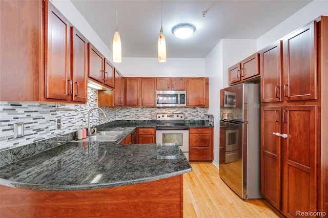 41666 Tera Ln, Novi, MI 48375 - kitchen featuring stainless steel microwave, fridge, white electric stove, light wood-type flooring, and decorative backsplash