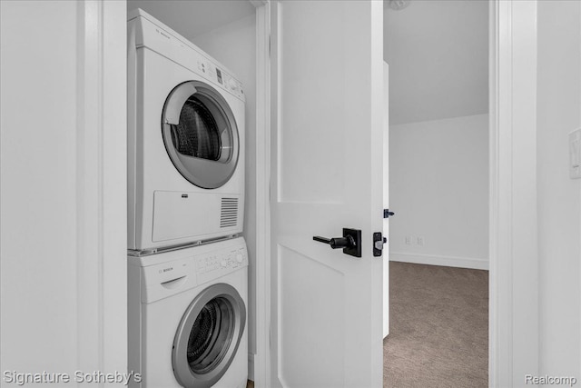411 S Old Woodward Ave Unit 924, Birmingham, MI 48009 - laundry area with stacked washer / dryer and carpet floors