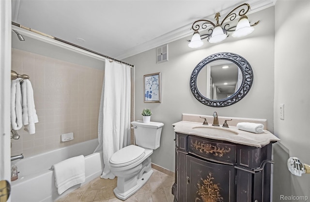 3553 Port Cove Dr Unit 39, Waterford, MI 48328 - full bath featuring vanity, shower / bath combo with shower curtain, and crown molding