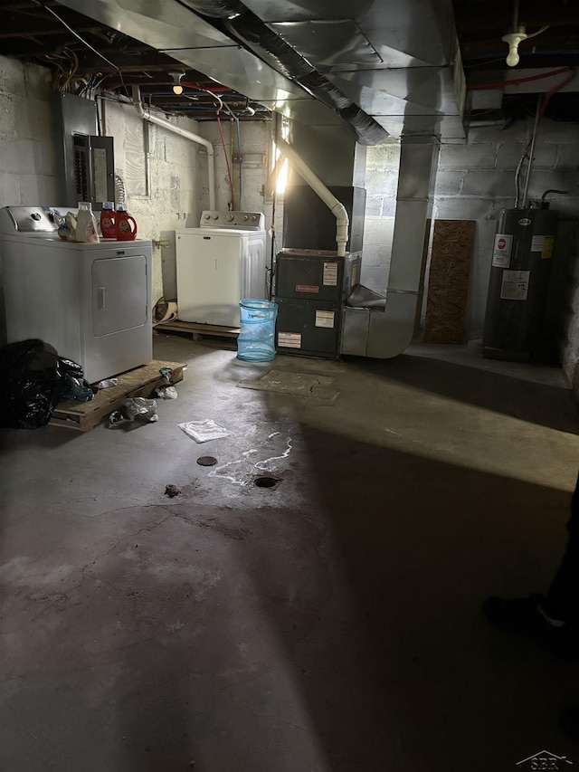 2024 Cooper Ave, Saginaw, MI 48602 - unfinished basement with washing machine and dryer, water heater, heating unit, and electric panel