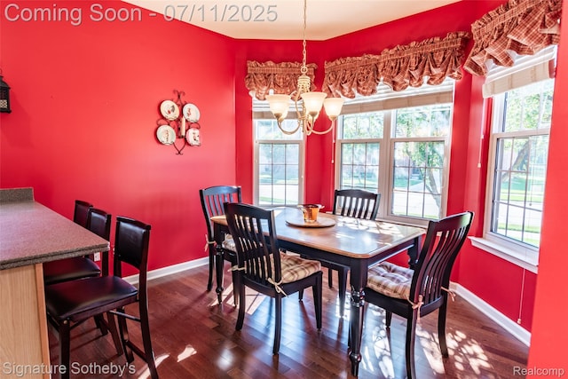 49866 Sleeping River Dr, Macomb, MI 48042 - dining room with dark wood-style floors and a chandelier