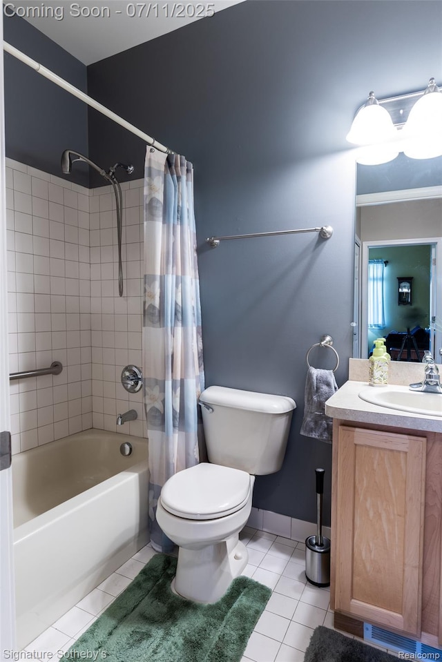 49866 Sleeping River Dr, Macomb, MI 48042 - full bathroom with tile patterned floors, shower / bath combo with shower curtain, and vanity