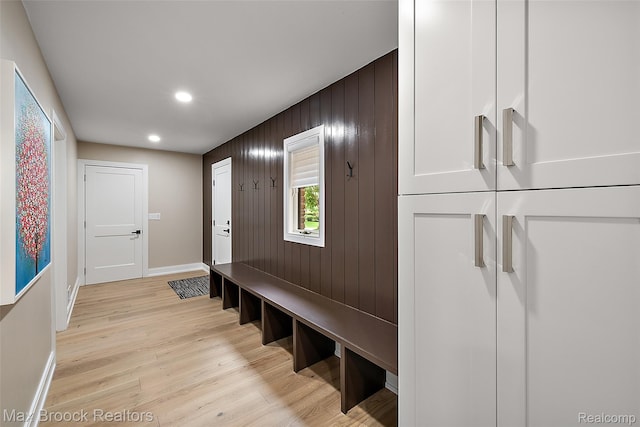 3546 Bloomfield Club Dr, Bloomfield Hills, MI 48301 - mudroom featuring light wood-style floors, recessed lighting, and wooden walls