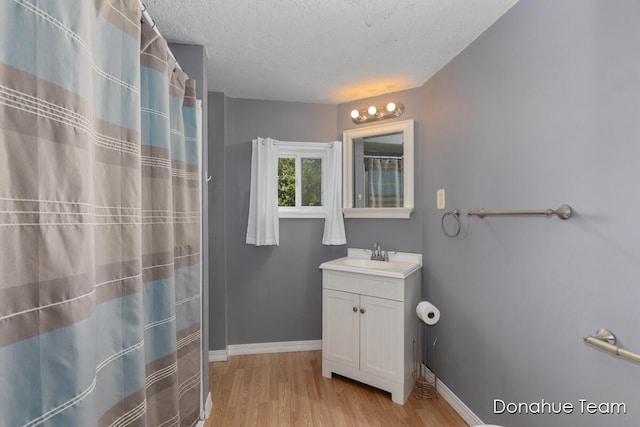 4875 Ferris Ave, Newaygo, MI 49337 - full bath featuring vanity, wood finished floors, and a textured ceiling
