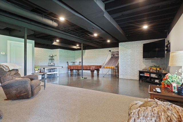 12529 E Tuscola Rd, Frankenmuth, MI 48734 - playroom with billiards and brick wall