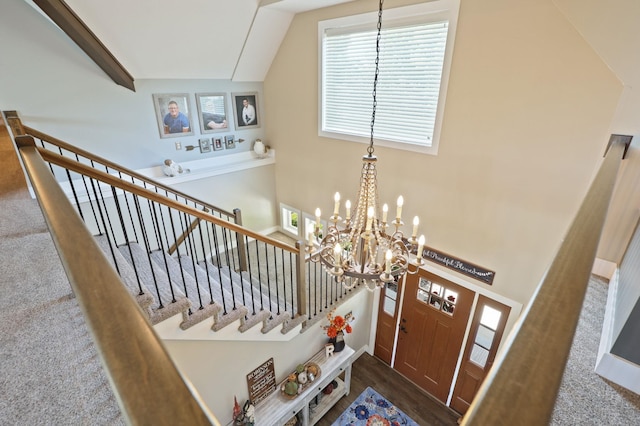 12529 E Tuscola Rd, Frankenmuth, MI 48734 - entryway featuring a chandelier and stairs