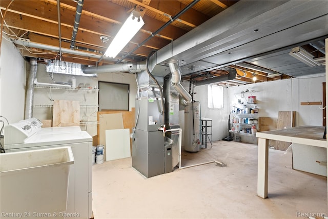 20918 W Glen Haven Cir, Novi, MI 48167 - basement featuring water heater, washing machine and clothes dryer, and heating unit
