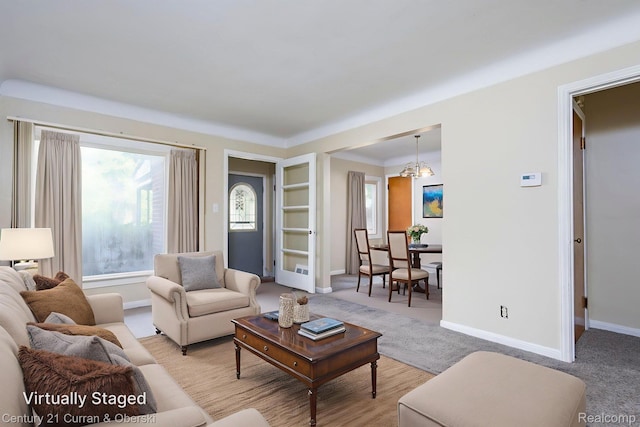 20510 Rosemont Ave, Detroit, MI 48219 - living area with a chandelier and built in shelves