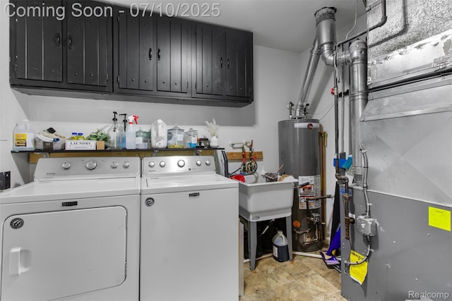 6336 Glenis St, Taylor, MI 48180 - laundry area with water heater, separate washer and dryer, heating unit, and cabinet space