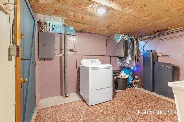 678 Pierce Rd, Plainwell, MI 49080 - below grade area featuring washer / clothes dryer, electric panel, and a water softener