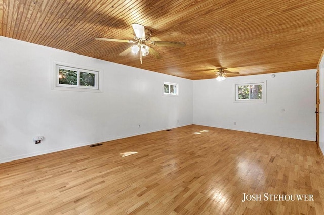 678 Pierce Rd, Plainwell, MI 49080 - spare room with wood ceiling, ceiling fan, and light wood-type flooring