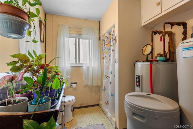 2650 N Lake George Rd, Metamora, MI 48455 - full bathroom featuring electric water heater, a shower with shower curtain, tile patterned floors, a textured ceiling, and water heater
