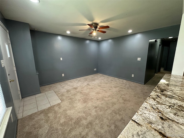 18455 Centralia, Redford, MI 48240 - carpeted empty room featuring a ceiling fan, recessed lighting, and tile patterned flooring