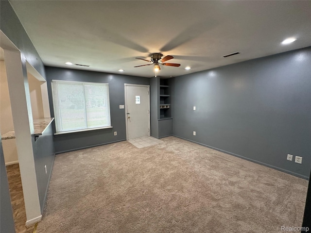 18455 Centralia, Redford, MI 48240 - empty room with ceiling fan, light colored carpet, and recessed lighting
