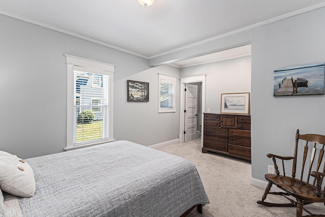 412 N Robert St, Ludington, MI 49431 - bedroom featuring crown molding and light carpet