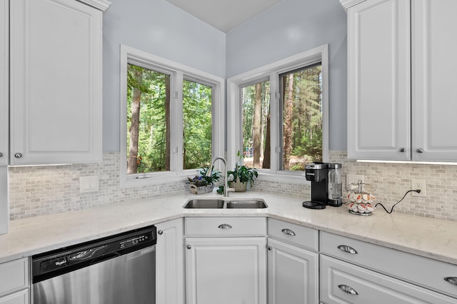 630 N 2nd St, Kalamazoo, MI 49009 - kitchen with dishwasher, white cabinetry, tasteful backsplash, and healthy amount of natural light