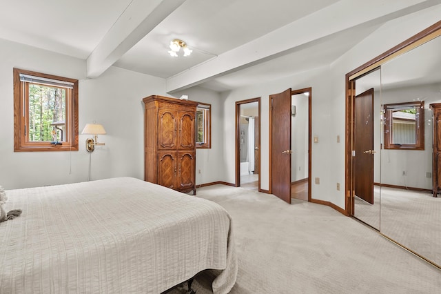 630 N 2nd St, Kalamazoo, MI 49009 - bedroom featuring beamed ceiling and light colored carpet